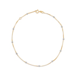 Diamond-Cut Bead Station Anklet in 10K Two-Tone Gold - 10"