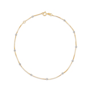 Diamond-Cut Bead Station Anklet in 10K Two-Tone Gold - 10"
