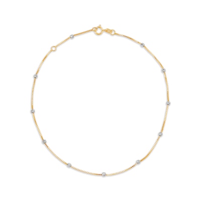 Diamond-Cut Bead Station Anklet in 10K Two-Tone Gold - 10"