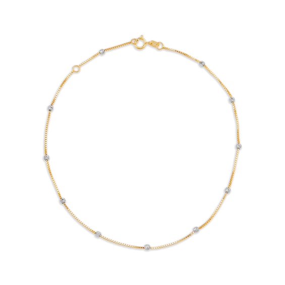 Diamond-Cut Bead Station Anklet in 10K Two-Tone Gold - 10"