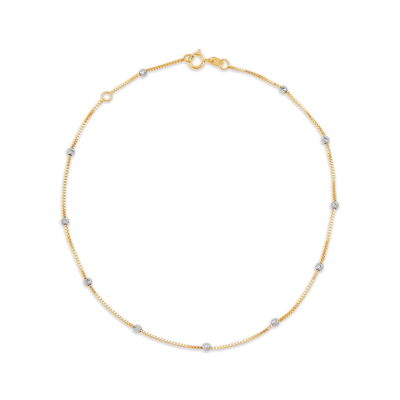 Main Image 1 of Diamond-Cut Bead Station Anklet in 10K Two-Tone Gold - 10"