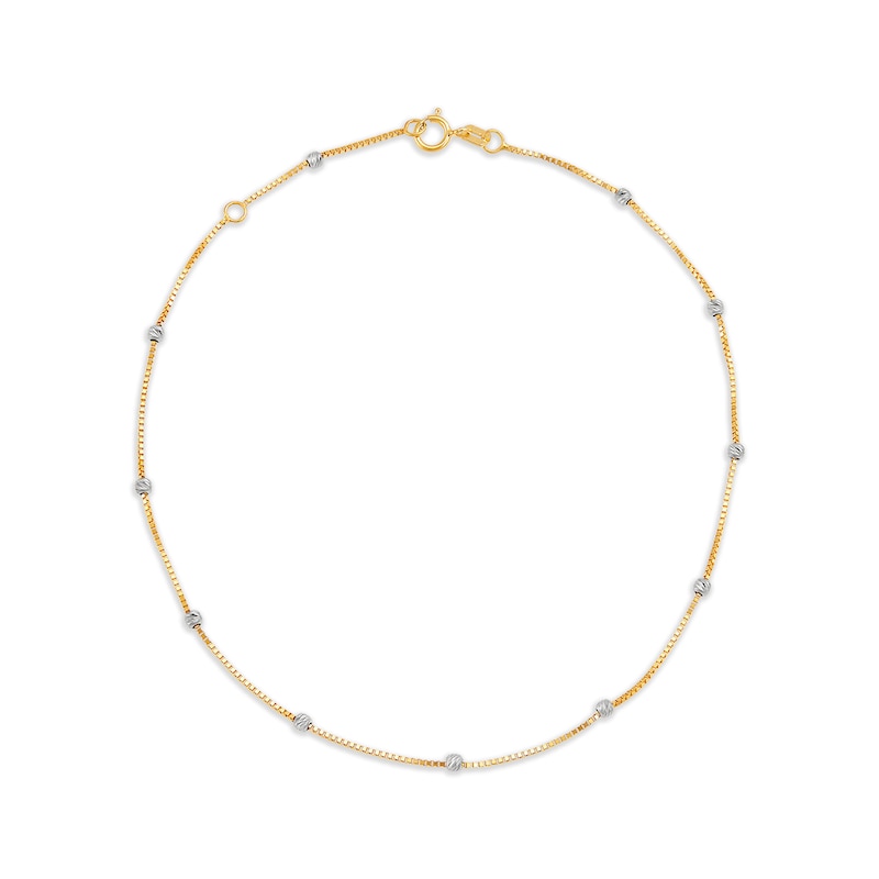 Diamond-Cut Bead Station Anklet in 10K Two-Tone Gold - 10"|Peoples Jewellers