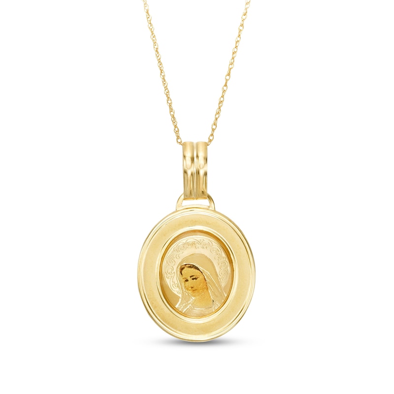 Etched Virgin Mary Oval Medallion Pendant in 10K Gold|Peoples Jewellers