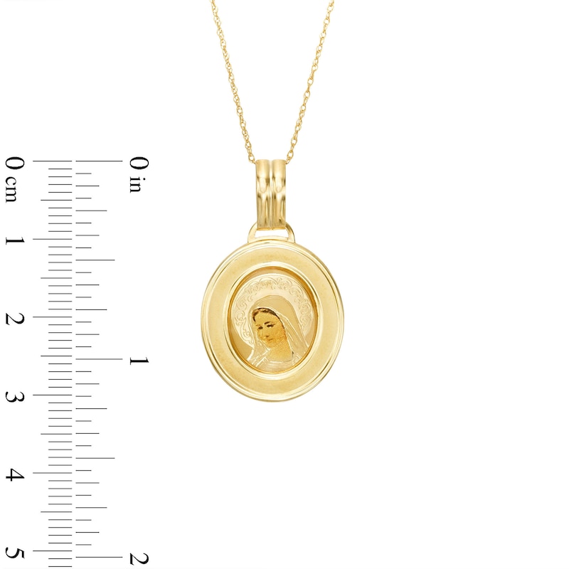 Main Image 3 of Etched Virgin Mary Oval Medallion Pendant in 10K Gold