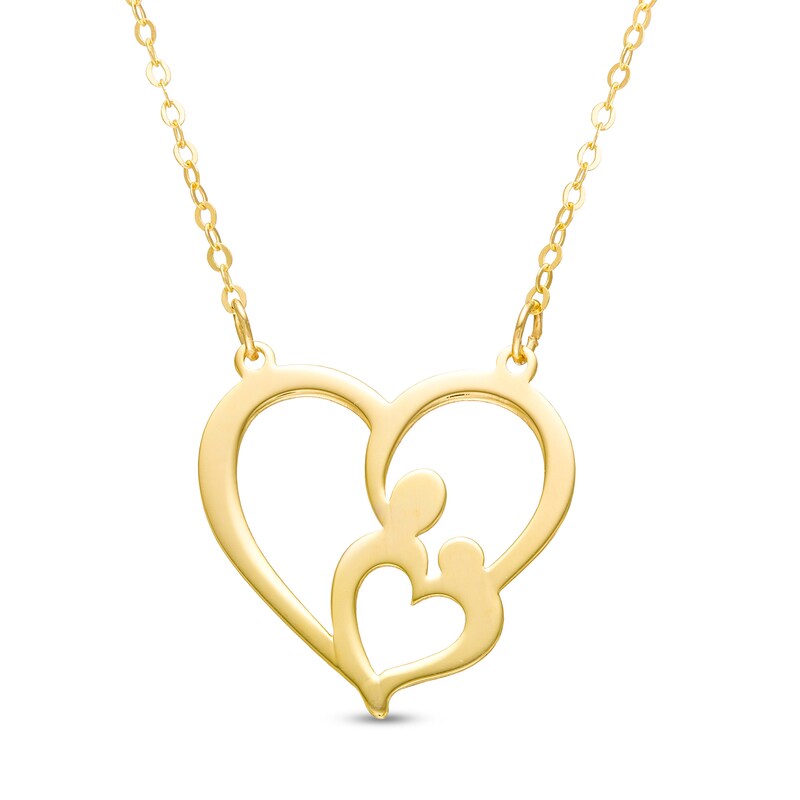 Main Image 1 of Motherly Love Double Heart Necklace in 10K Gold