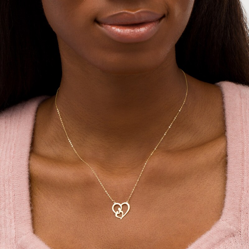 Main Image 2 of Motherly Love Double Heart Necklace in 10K Gold