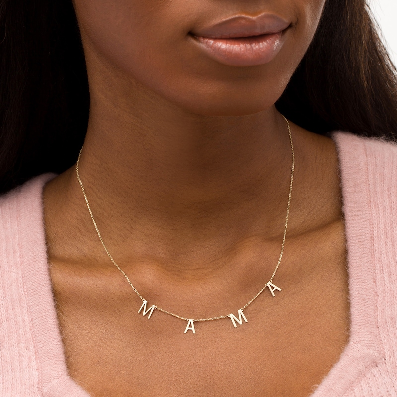 Main Image 2 of "MAMA" Station Necklace in 10K Gold