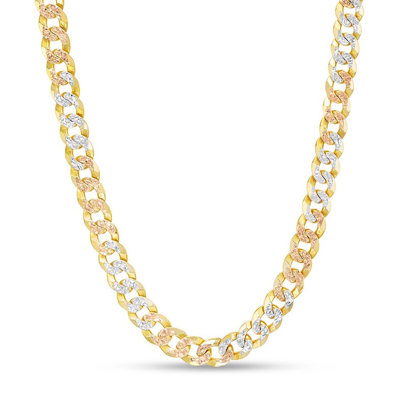 Men's 7.0mm Diamond-Cut Curb Chain Necklace in Solid 14K Tri-Tone Gold - 22"|Peoples Jewellers