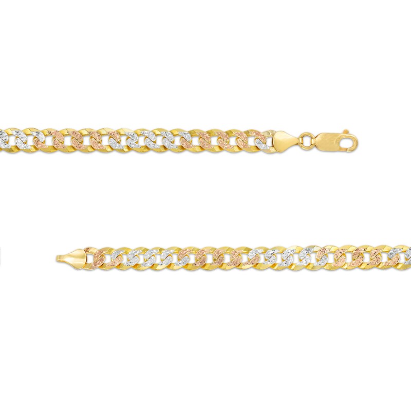 Men's 7.0mm Diamond-Cut Curb Chain Necklace in Solid 14K Tri-Tone Gold - 22"