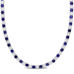 4.0mm Lab-Created Blue and White Sapphire Alternating Tennis Necklace in Sterling Silver - 17&quot;