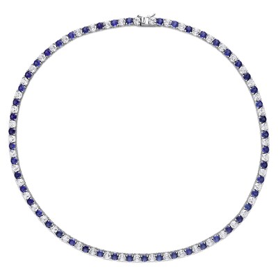 4.0mm Lab-Created Blue and White Sapphire Alternating Tennis Necklace in Sterling Silver - 17"