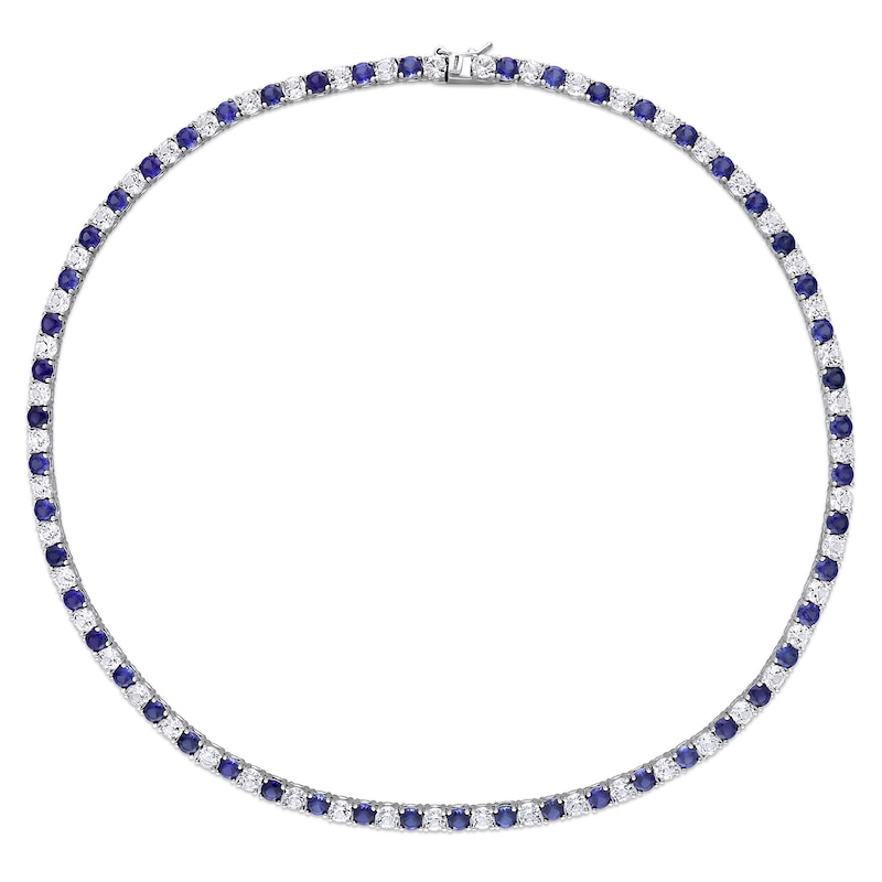 4.0mm Lab-Created Blue and White Sapphire Alternating Tennis Necklace in Sterling Silver - 17"