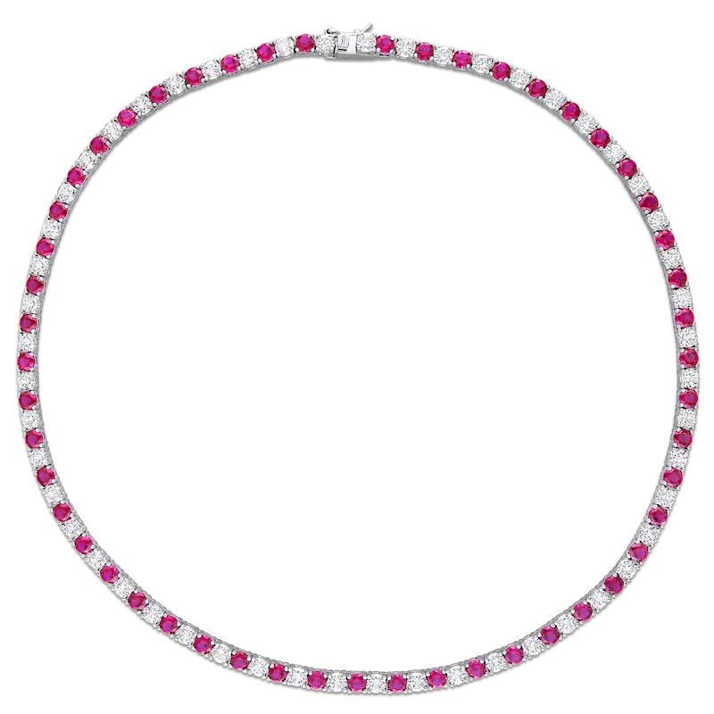 Main Image 3 of 4.0mm Lab-Created Ruby and White Sapphire Alternating Tennis Necklace in Sterling Silver - 17"