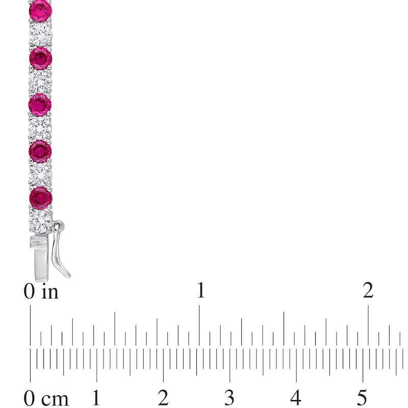 Main Image 4 of 4.0mm Lab-Created Ruby and White Sapphire Alternating Tennis Necklace in Sterling Silver - 17"