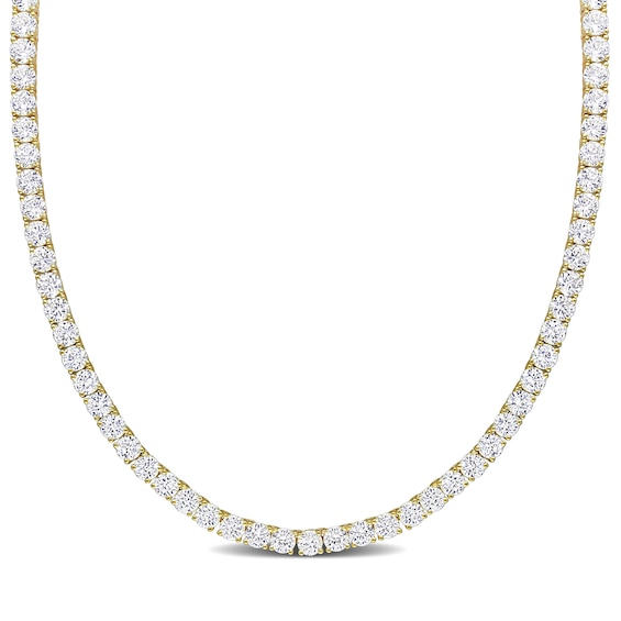 4.0mm Lab-Created White Sapphire Tennis Necklace in Sterling Silver with Yellow Rhodium - 17"