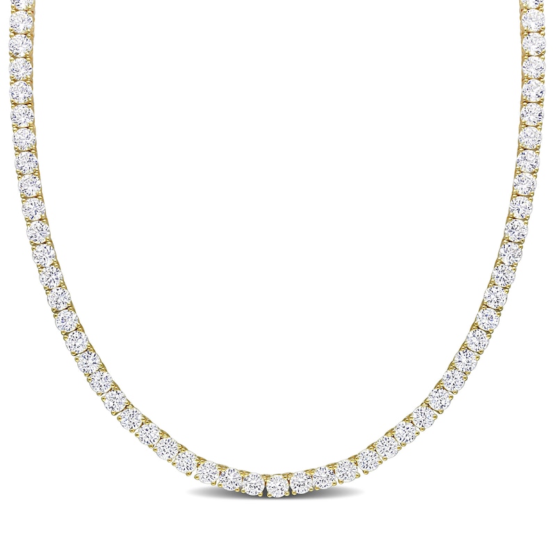 4.0mm Lab-Created White Sapphire Tennis Necklace in Sterling Silver with Yellow Rhodium - 17"