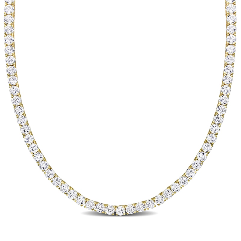 4.0mm Lab-Created White Sapphire Tennis Necklace in Sterling Silver with Yellow Rhodium - 17"|Peoples Jewellers