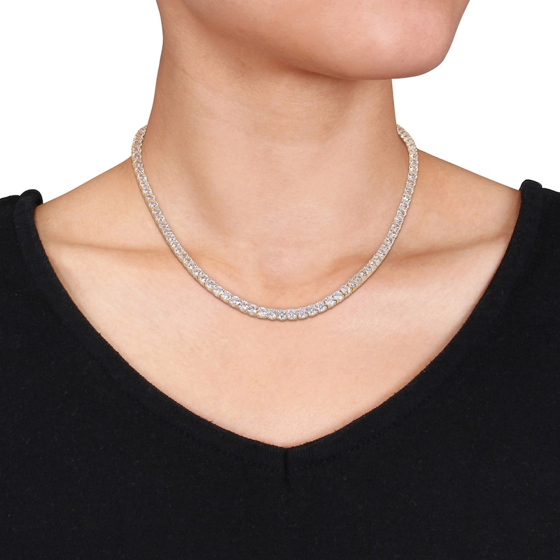 Main Image 2 of 4.0mm Lab-Created White Sapphire Tennis Necklace in Sterling Silver with Yellow Rhodium - 17"