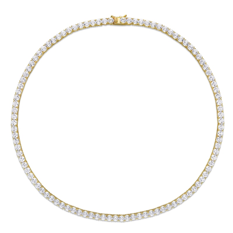 Main Image 3 of 4.0mm Lab-Created White Sapphire Tennis Necklace in Sterling Silver with Yellow Rhodium - 17"