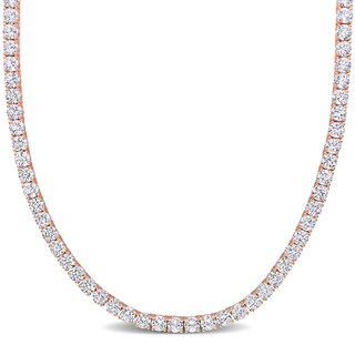 4.0mm Lab-Created White Sapphire Tennis Necklace in Sterling Silver with Rose Rhodium - 17"