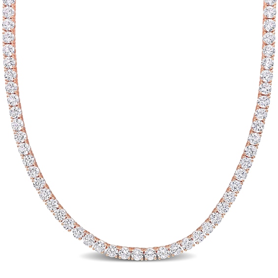 4.0mm Lab-Created White Sapphire Tennis Necklace in Sterling Silver with Rose Rhodium - 17"
