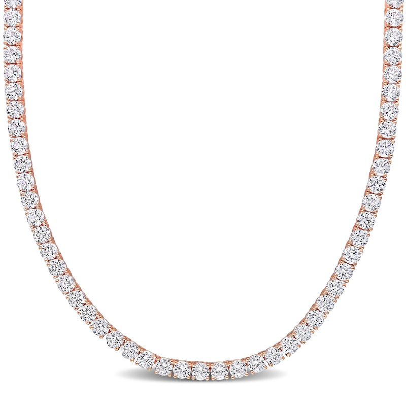 4.0mm Lab-Created White Sapphire Tennis Necklace in Sterling Silver with Rose Rhodium - 17"