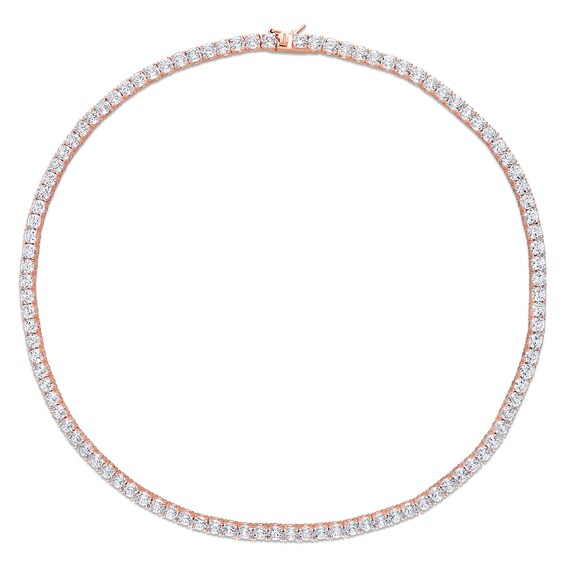 4.0mm Lab-Created White Sapphire Tennis Necklace in Sterling Silver with Rose Rhodium - 17"