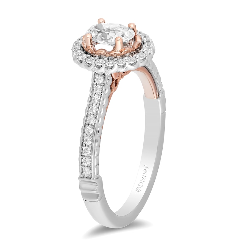 Main Image 2 of Enchanted Disney Rapunzel 0.69 CT. T.W. Oval Diamond Frame Engagement Ring in 14K Two-Tone Gold