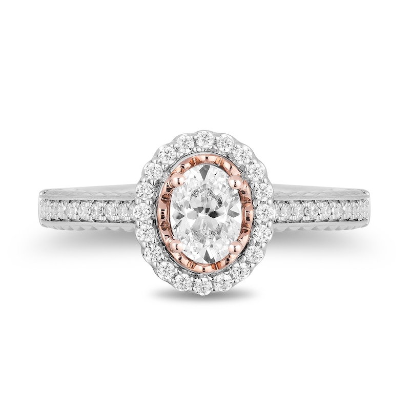 Main Image 4 of Enchanted Disney Rapunzel 0.69 CT. T.W. Oval Diamond Frame Engagement Ring in 14K Two-Tone Gold