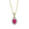 Thumbnail Image 1 of Oval Ruby and 0.15 CT. T.W. Diamond Frame Twist Drop Pendant in 10K Gold