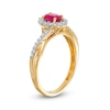 Thumbnail Image 3 of Oval Ruby and 0.20 CT. T.W. Diamond Frame Twisted Bypass Split Shank Ring in 10K Gold
