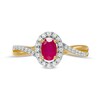 Thumbnail Image 4 of Oval Ruby and 0.20 CT. T.W. Diamond Frame Twisted Bypass Split Shank Ring in 10K Gold