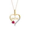 Thumbnail Image 1 of 4.0mm Heart-Shaped Lab-Created Ruby and Diamond Accent "MOM" Heart Pendant in 10K Gold