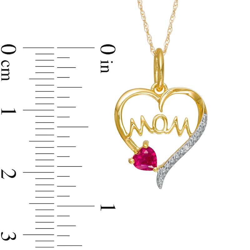 Main Image 3 of 4.0mm Heart-Shaped Lab-Created Ruby and Diamond Accent "MOM" Heart Pendant in 10K Gold
