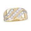 Men's 0.50 CT. T.W. Diamond Triple Row Slant Grooved Shank Ring in 10K Two-Tone Gold