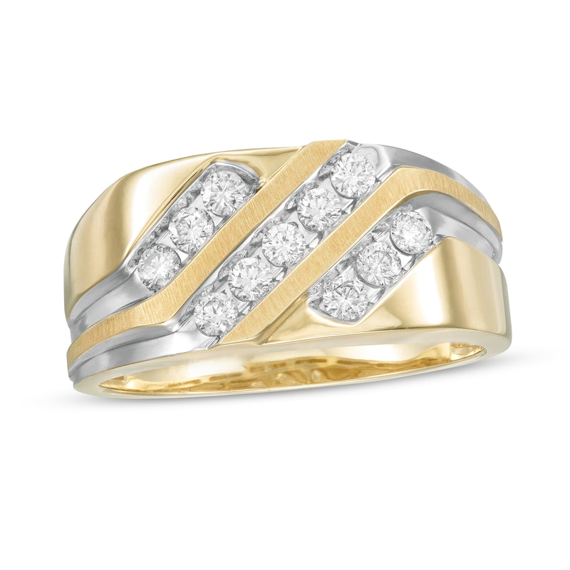 Men's 0.50 CT. T.W. Diamond Triple Row Slant Grooved Shank Ring in 10K Two-Tone Gold|Peoples Jewellers