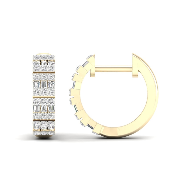 Men's 0.33 CT. T.W. Baguette and Round Diamond Huggie Hoop Earrings in 10K Gold|Peoples Jewellers