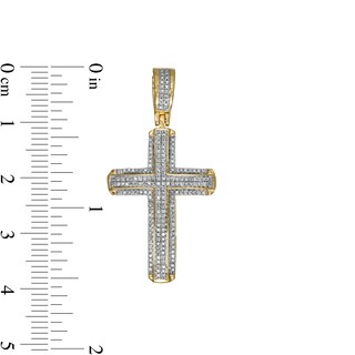 Men's 0.24 CT. T.W. Diamond Layered Stepped Edge Cross Necklace Charm in 10K Gold