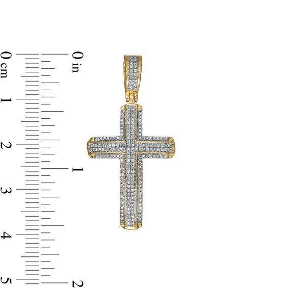 Men's 0.24 CT. T.W. Diamond Layered Stepped Edge Cross Necklace Charm in 10K Gold