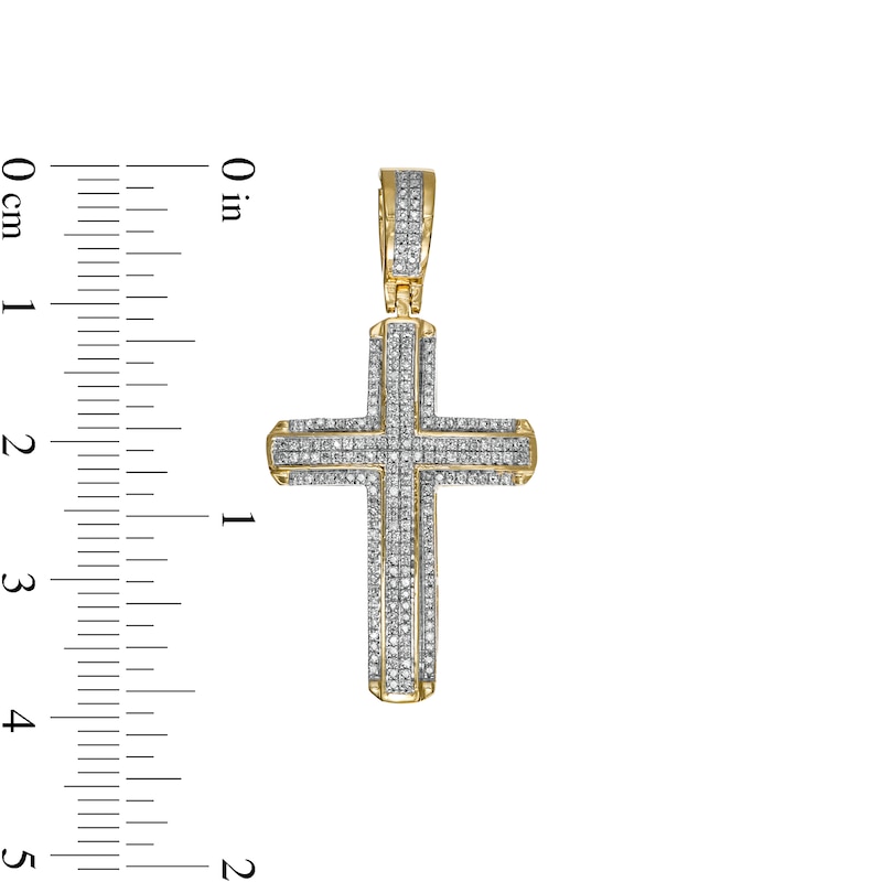 Men's 0.24 CT. T.W. Diamond Layered Stepped Edge Cross Necklace Charm in 10K Gold