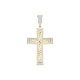 Men's 0.50 CT. T.W. Diamond Frame Chain Link Layered Cross Necklace Charm in 10K Gold