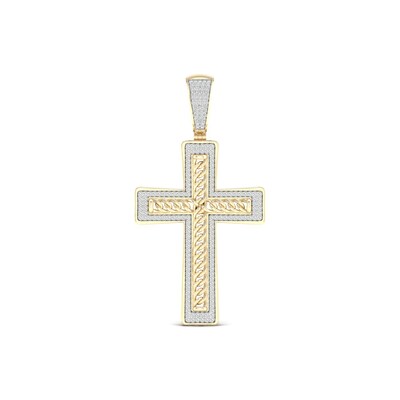 Men's 0.50 CT. T.W. Diamond Frame Chain Link Layered Cross Necklace Charm in 10K Gold