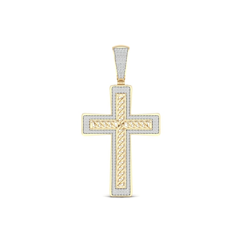 0.50 CT. T.W. Diamond Frame Chain Link Layered Cross Necklace Charm in 10K Gold
