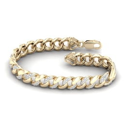 Men's 0.50 CT. T.W. Diamond Cuban Curb Chain Bracelet in 10K Gold - 8.5&quot;