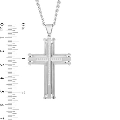Men's 0.15 CT. T.W. Diamond Industrial Border Cross Pendant in Stainless Steel - 24"