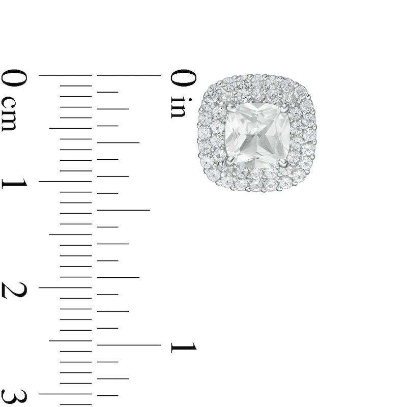 Main Image 3 of 6.0mm Cushion-Cut Lab-Created White Sapphire Double Frame Stud Earrings in Sterling Silver