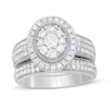 Thumbnail Image 1 of 1.29 CT. T.W. Composite Oval Diamond Frame Vintage-Style Multi-Row Bridal Set in 10K White Gold