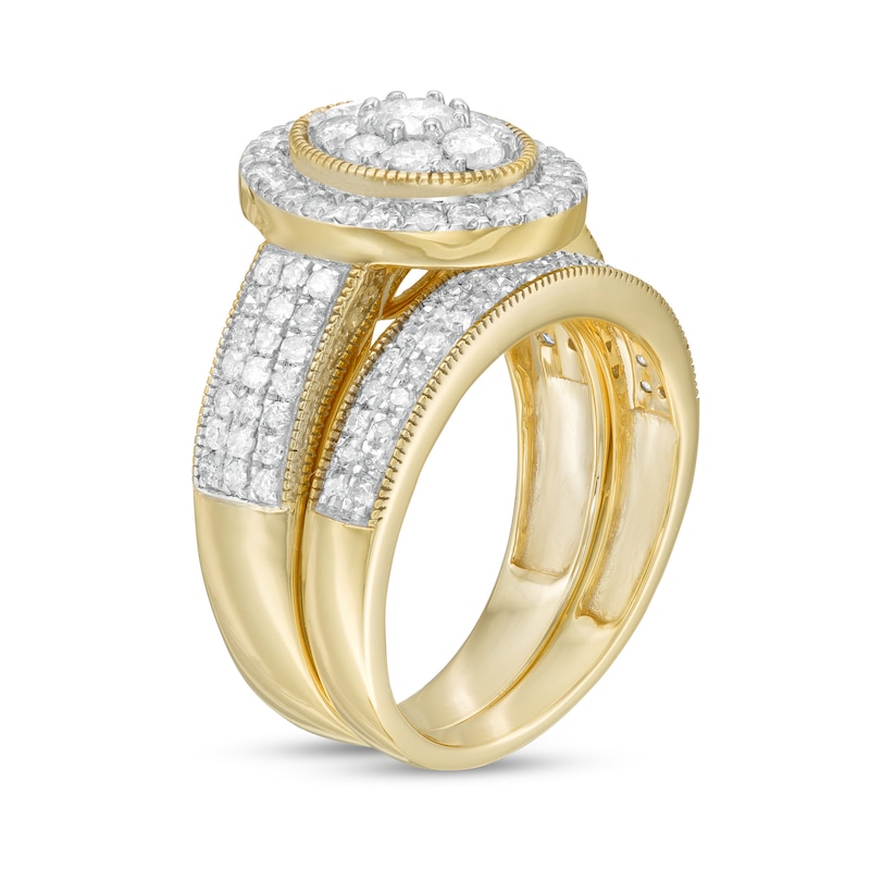 Main Image 3 of 1.29 CT. T.W. Composite Oval Diamond Frame Vintage-Style Multi-Row Bridal Set in 10K Gold
