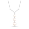 4.0-6.0mm Freshwater Cultured Pearl and White Lab-Created Sapphire Chevron "Y" Necklace in Sterling Silver
