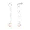 7.0mm Freshwater Cultured Pearl and White Lab-Created Sapphire Open Circle Linear Drop Earrings in Sterling Silver